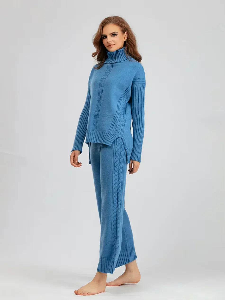 Scarlett | Ensemble de Pull Tricoté à Col Montant Chic et Pantalons Amples