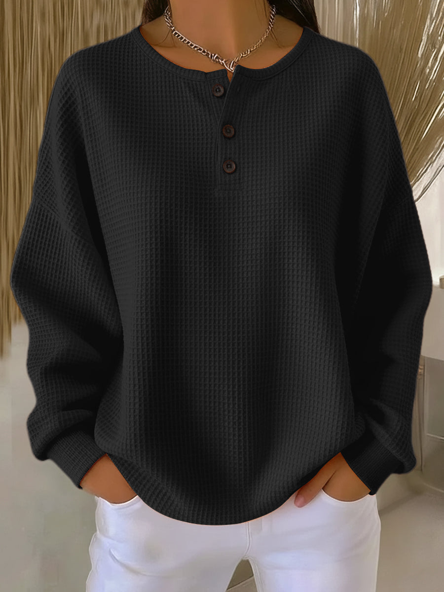 Anne | Henley en Tricot Waffle Confortable