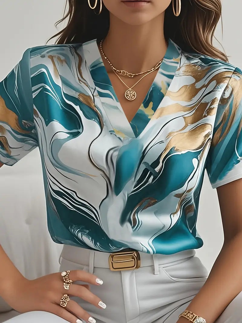 XYRIEL | BLOUSE EN IMPRIMÉ MARBRE ÉLÉGANTE