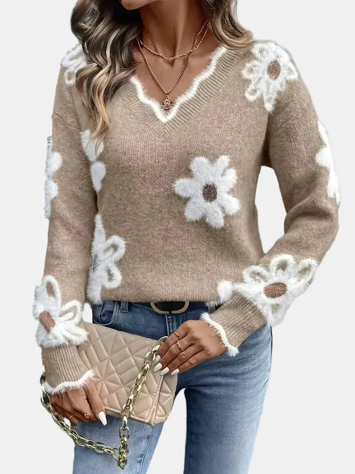 Charlotte | Pull Floral V-Neck Intemporel