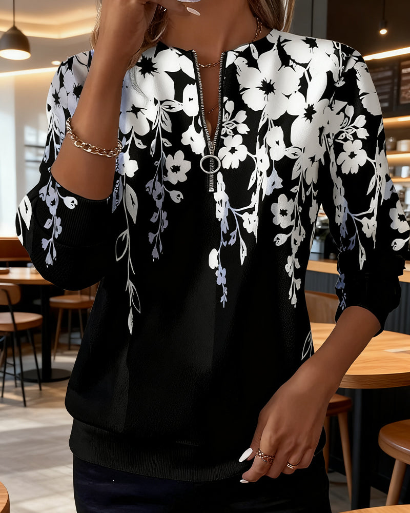 Marci | Sweatshirt imprimé avec demi-zip et col