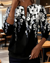 Marci | Sweatshirt imprimé avec demi-zip et col
