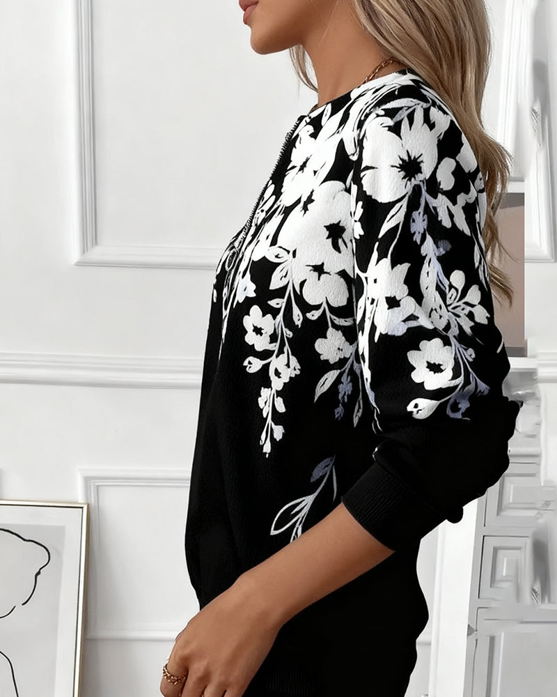 Marci | Sweatshirt imprimé avec demi-zip et col