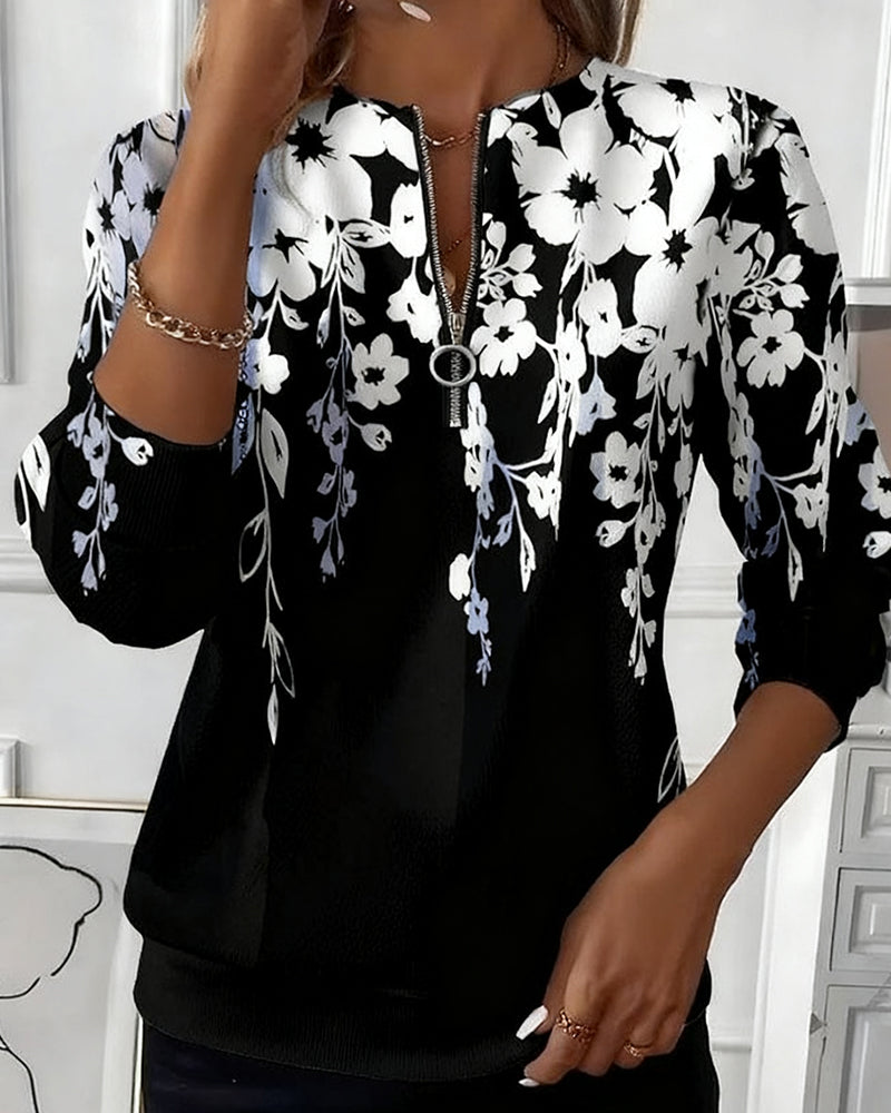 Marci | Sweatshirt imprimé avec demi-zip et col