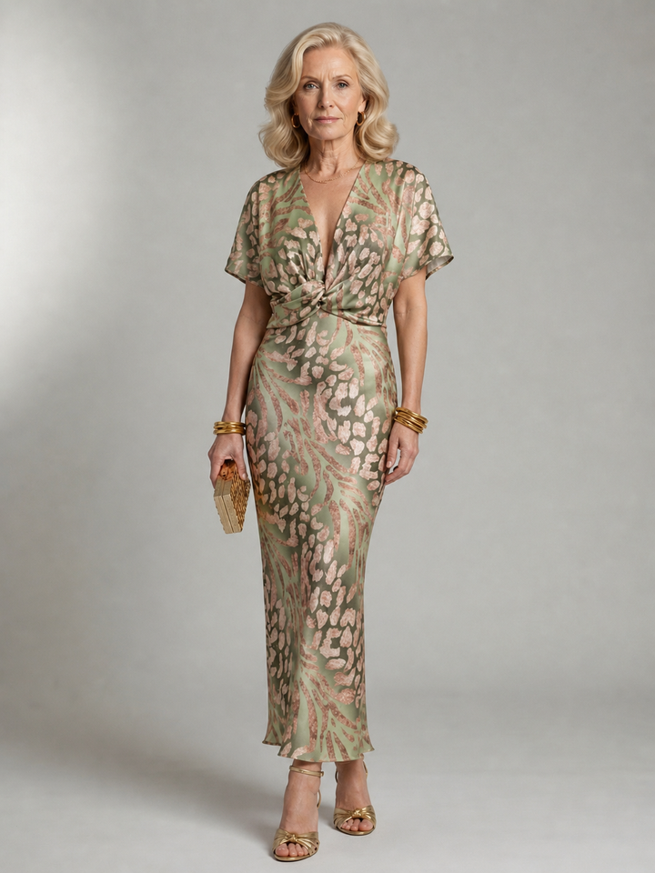 Vivette | Robe midi à taille torsadée et imprimé abstrait