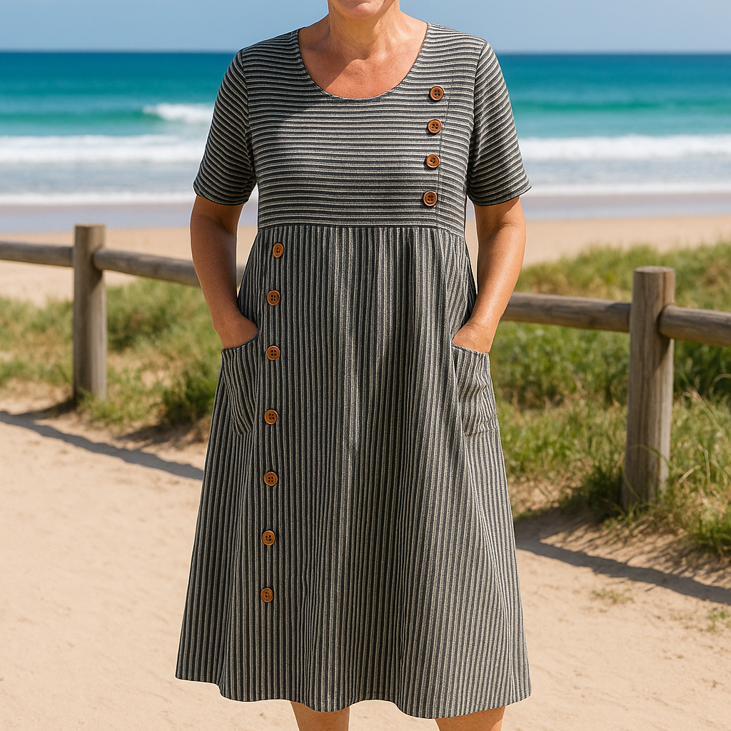 Brienne | Robe Midi Rayée – Confort Évident, Confiance Quotidienne