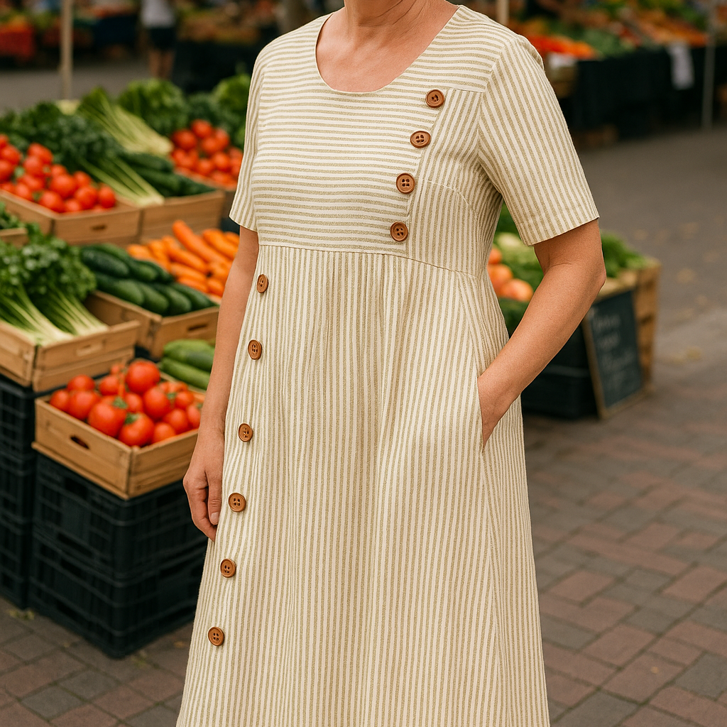Brienne | Robe Midi Rayée – Confort Évident, Confiance Quotidienne