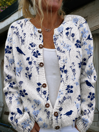 Vynora™ | Cardigan en tricot à boutons et imprimé floral vintage