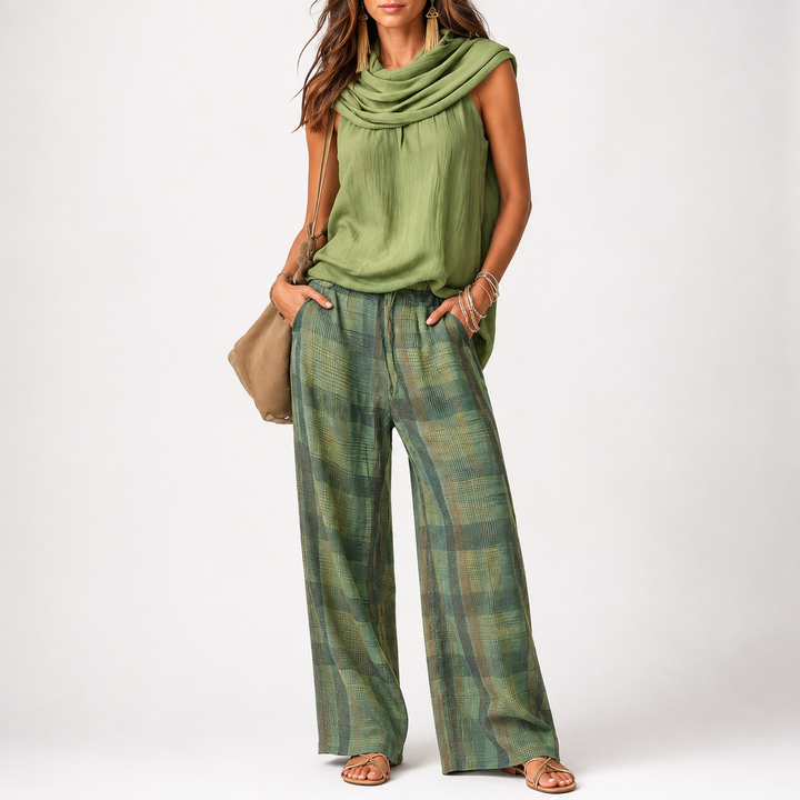Jade | Ensemble deux-pièces haut sans manches et pantalon à carreaux