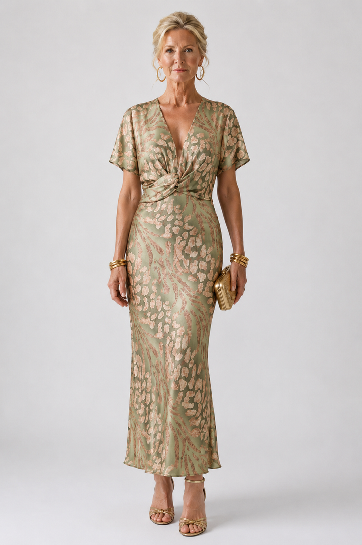Vivette | Robe midi à taille torsadée et imprimé abstrait
