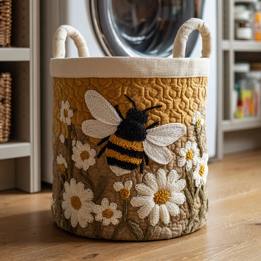 Honey | Panier à linge matelassé motif abeilles