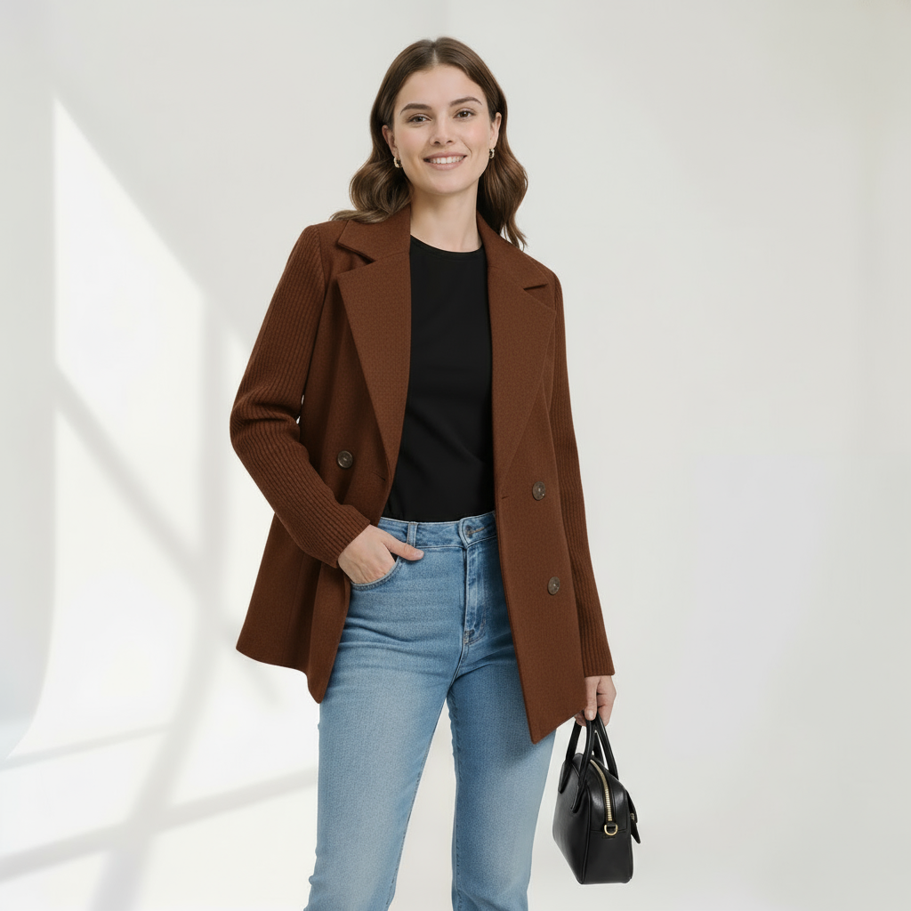 Sasha | Veste blazer décontractée en tricot côtelé