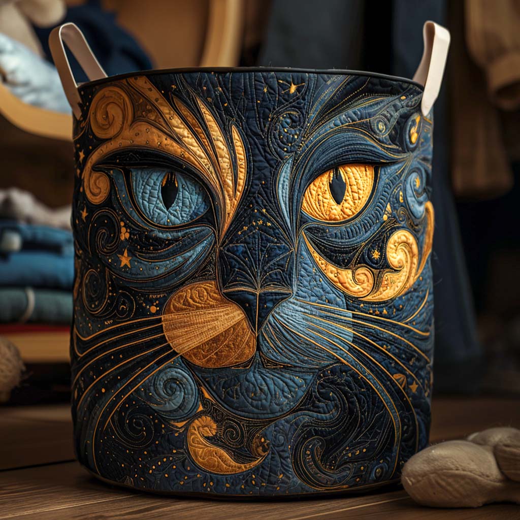 Freya | Panier à linge matelassé chat galaxie