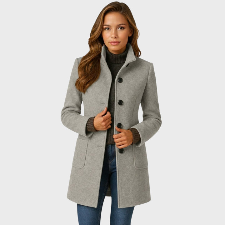 Clara – Manteau élégant en laine à boutons (Livraison)