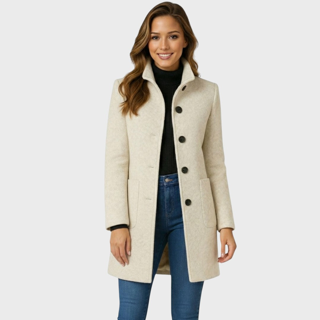 Clara – Manteau élégant en laine à boutons (Livraison)