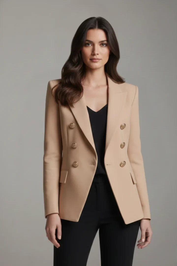 Rebecca | Blazer long croisé à boutons dorés
