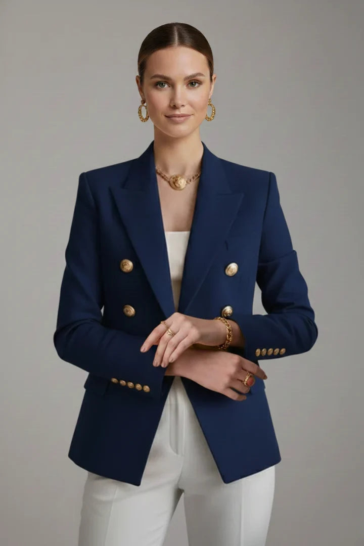 Rebecca | Blazer long croisé à boutons dorés
