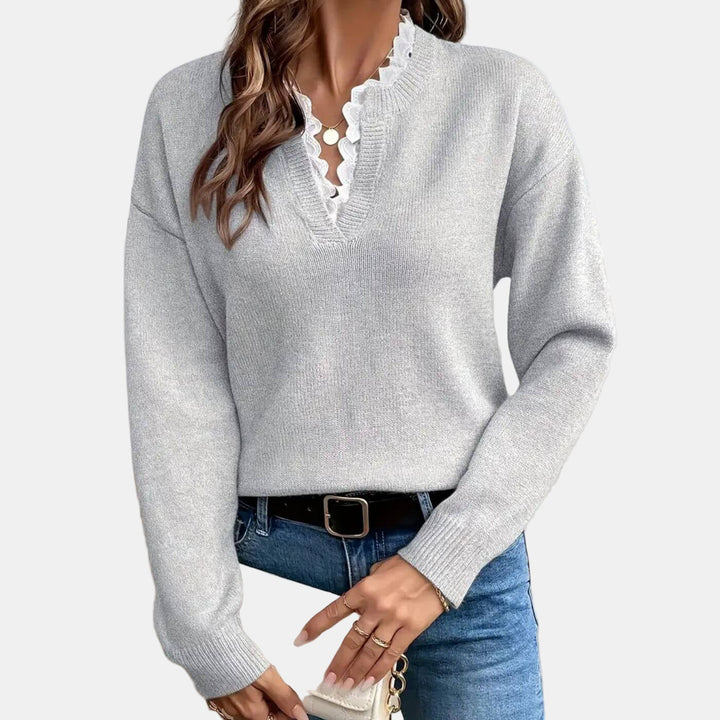 Rhea | Pull Élegant avec Col en Dentelle