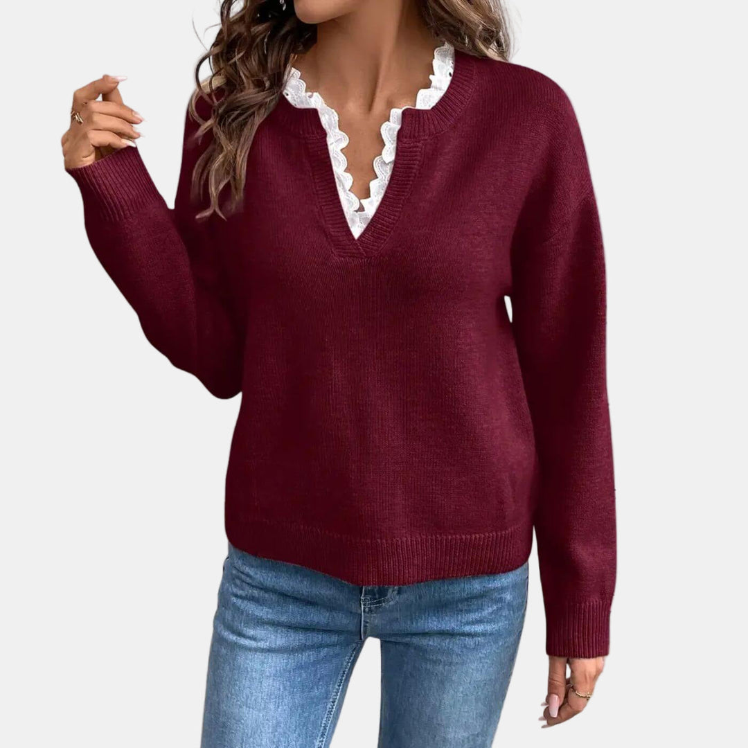 Rhea | Pull Élegant avec Col en Dentelle