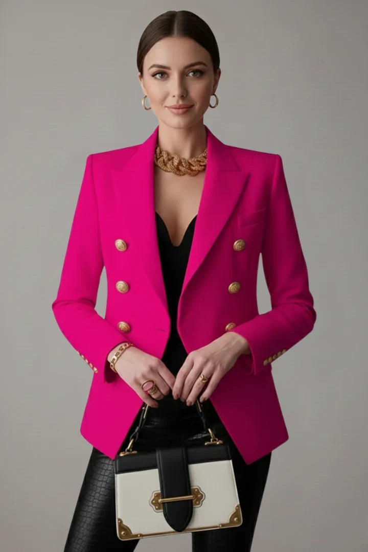 Rebecca | Blazer long croisé à boutons dorés