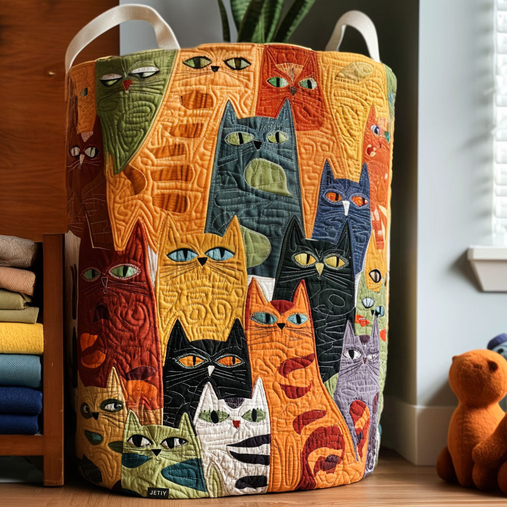 Whiskers | Panier à linge matelassé motif chat