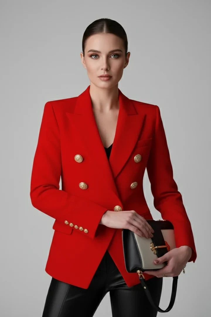 Rebecca | Blazer long croisé à boutons dorés