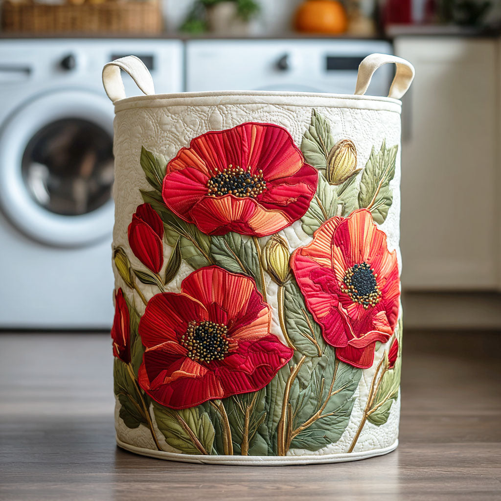 Ruby | Panier à linge matelassé motif coquelicot écarlate