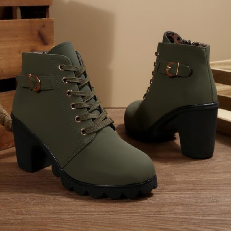 KATNI™ - Bottines Chunky à Lacets avec Boucle Métallique Élégante