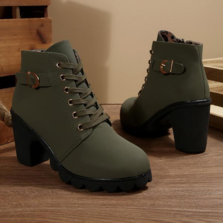 KATNI™ - Bottines Chunky à Lacets avec Boucle Métallique Élégante