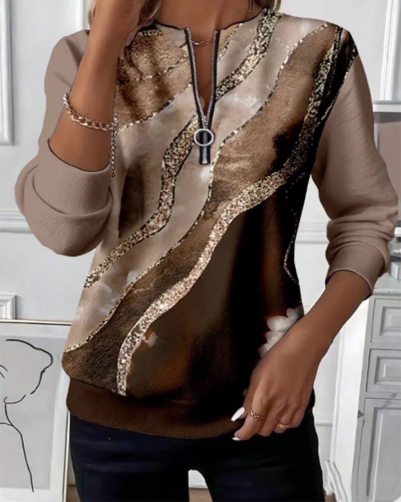 Linda | Sweat à col zippé avec impression vintage