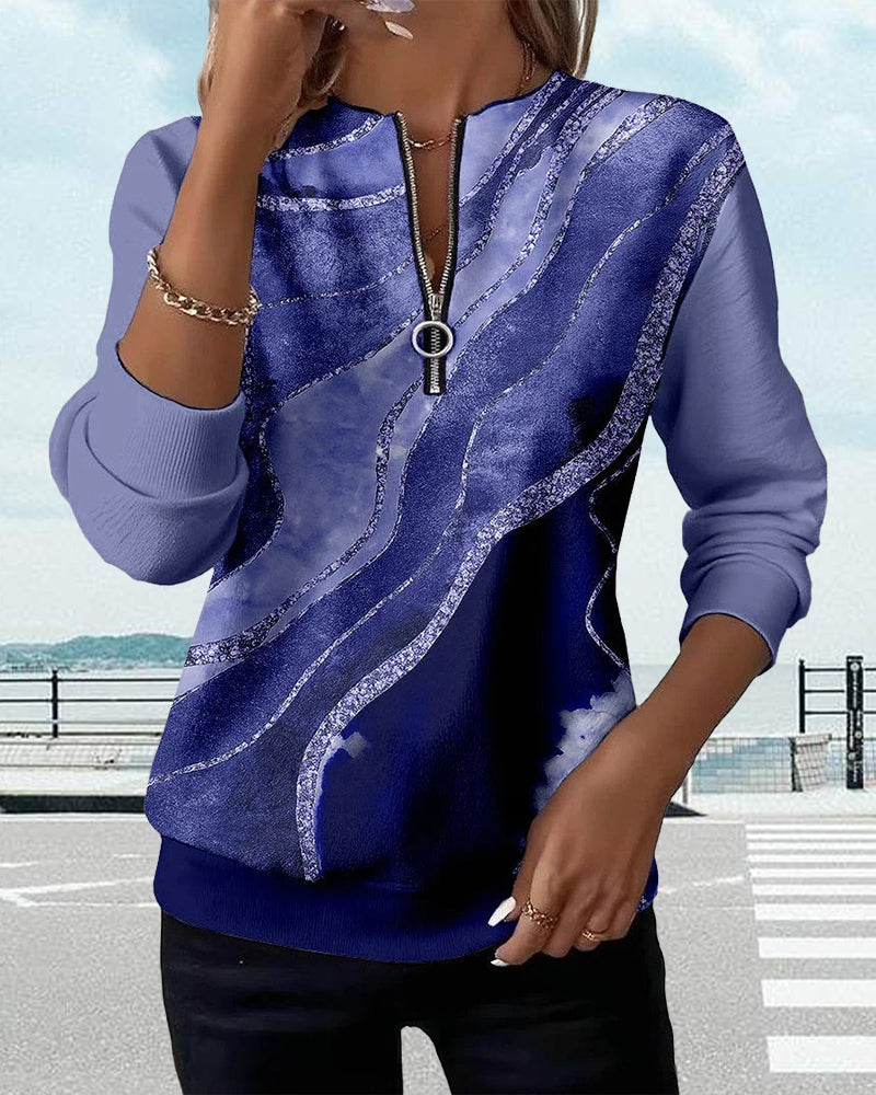 Linda | Sweat à col zippé avec impression vintage