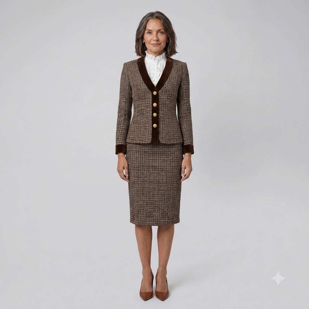 Talia | Ensemble tailleur tweed : blazer court et jupe crayon