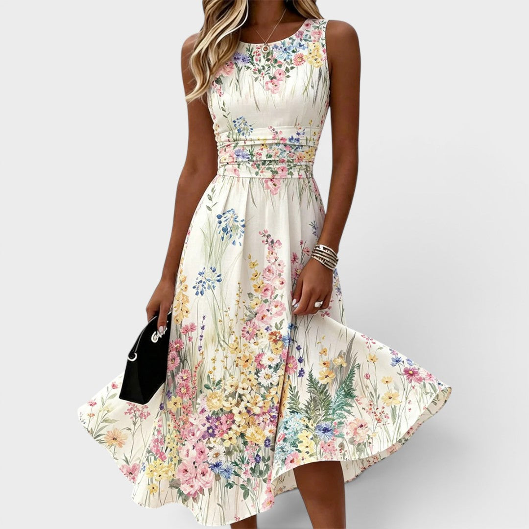 Kimberly | Robe Midi Florale Sans Manches