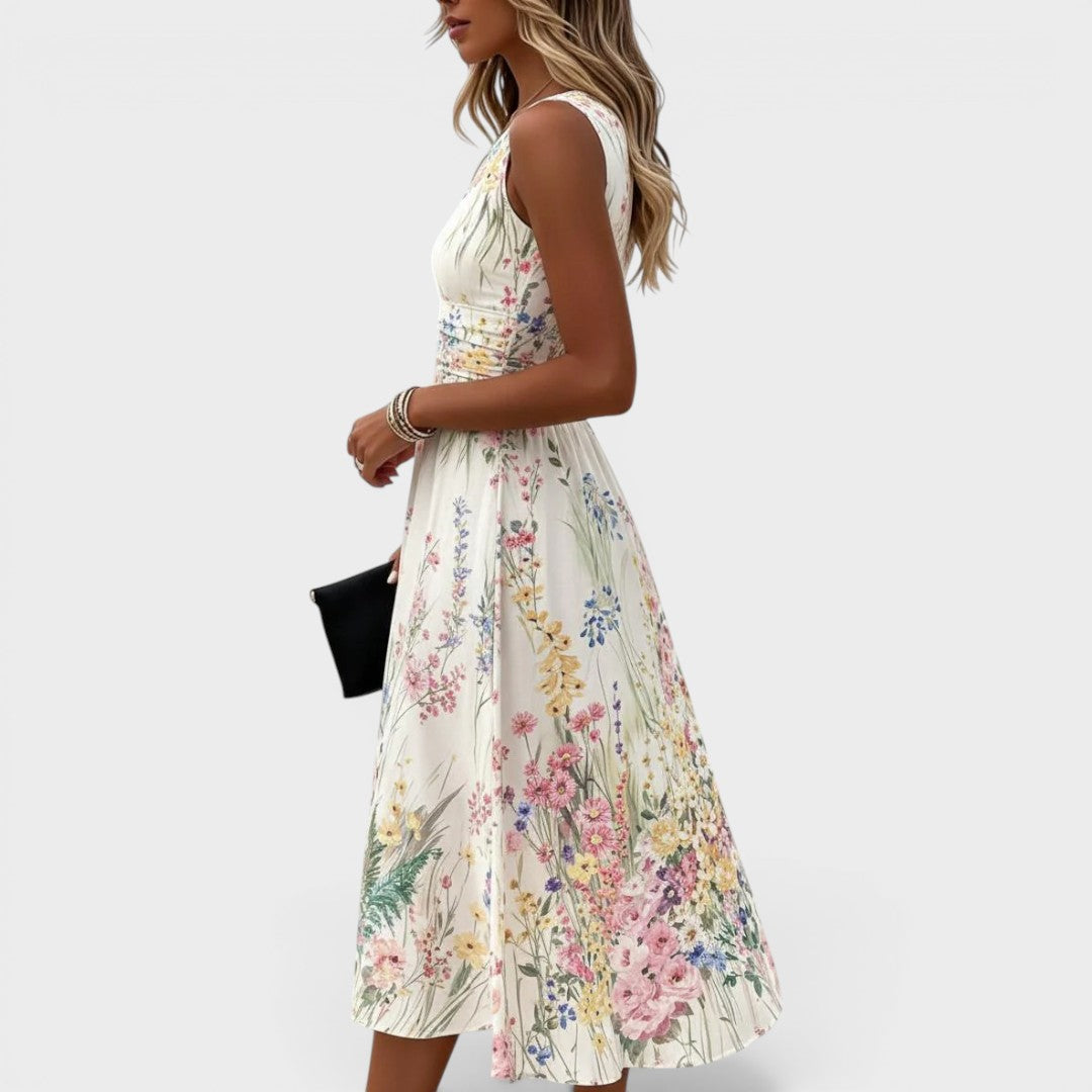 Kimberly | Robe Midi Florale Sans Manches