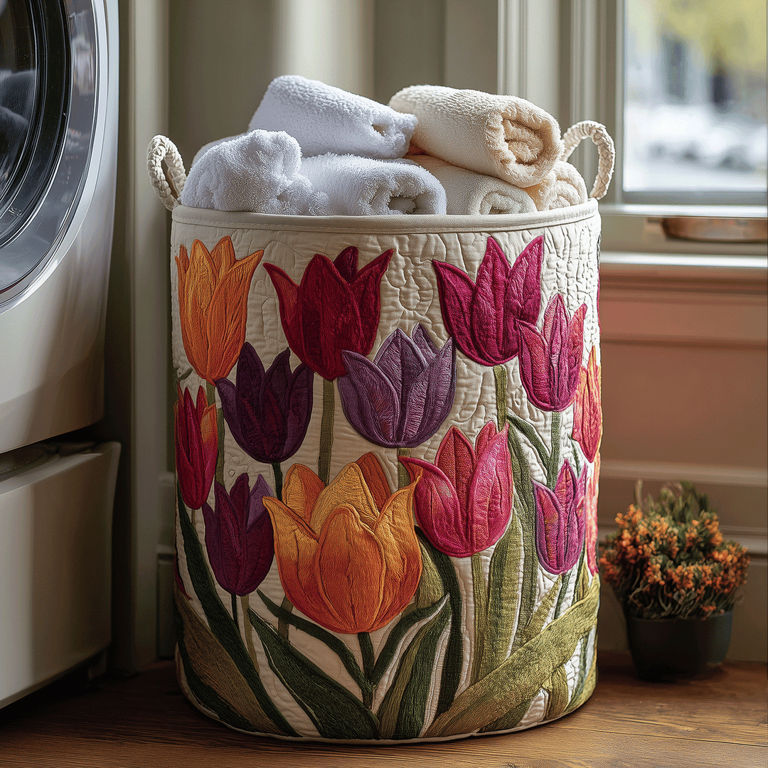 Lily | Panier à linge matelassé motif tulipes