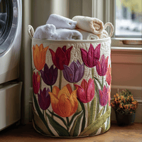 Lily | Panier à linge matelassé motif tulipes