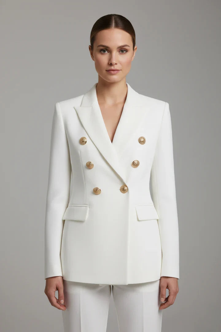 Rebecca | Blazer long croisé à boutons dorés