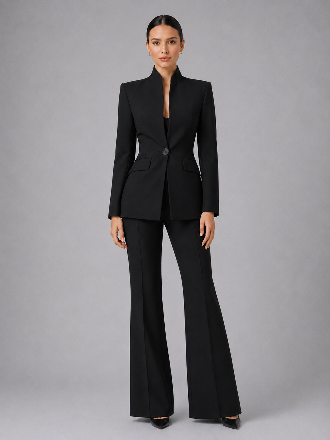 Liesel | Ensemble tailleur blazer sans col et pantalon jambe large