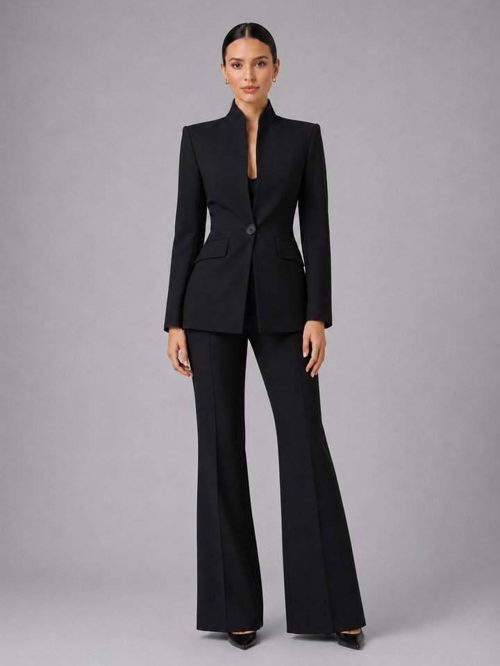 Liesel | Ensemble tailleur blazer sans col et pantalon jambe large