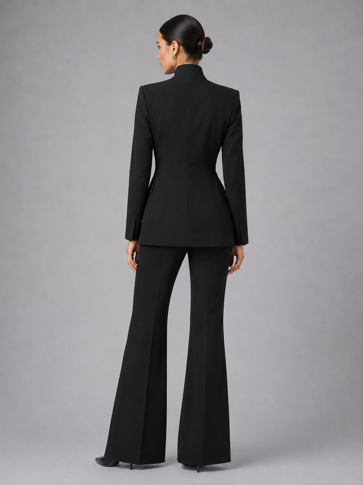 Liesel | Ensemble tailleur blazer sans col et pantalon jambe large