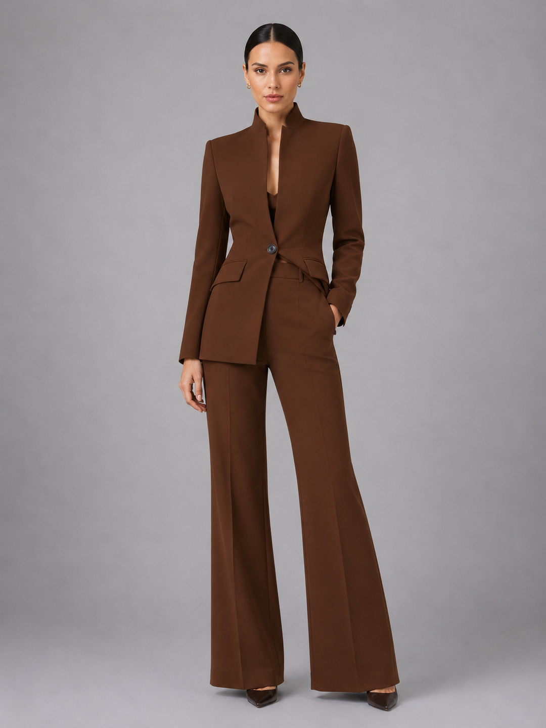 Liesel | Ensemble tailleur blazer sans col et pantalon jambe large