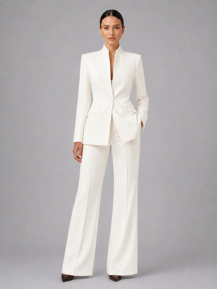 Liesel | Ensemble tailleur blazer sans col et pantalon jambe large