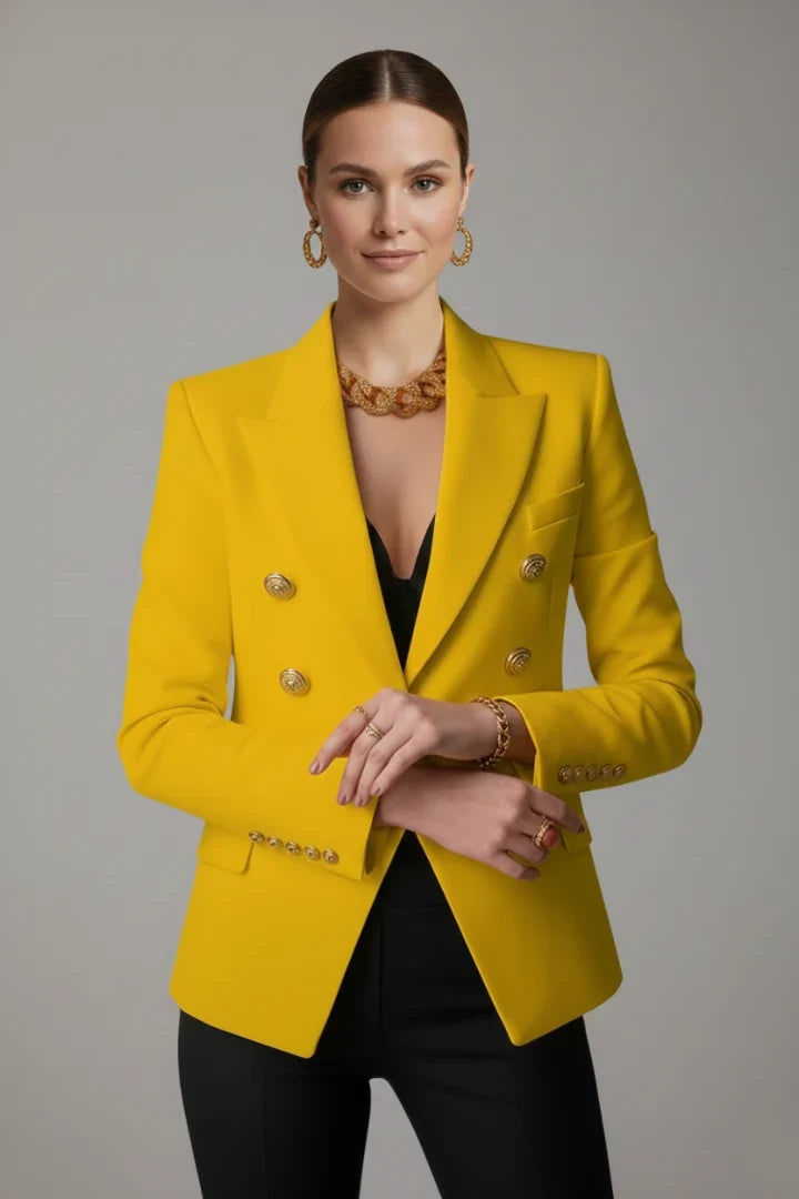 Rebecca | Blazer long croisé à boutons dorés