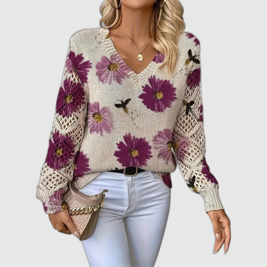 Amelie | Pull V-Neck Floral Élégant