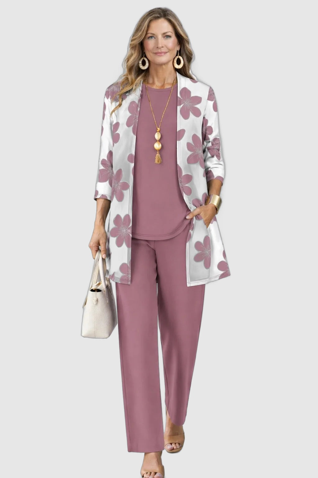 Marielle™ | Ensemble Trois Pièces Vieux Rose Fleuri