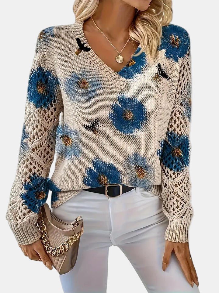 Amelie | Pull V-Neck Floral Élégant