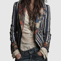 Béatrice | Blazer rayé à détails floraux tissés
