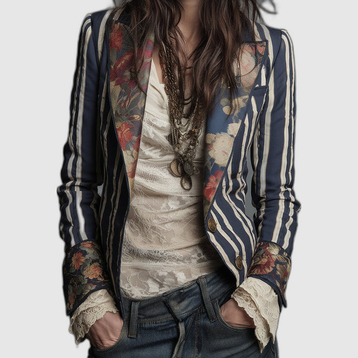 Béatrice | Blazer rayé à détails floraux tissés