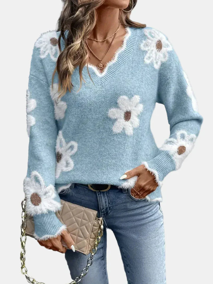 Charlotte | Pull Floral V-Neck Intemporel