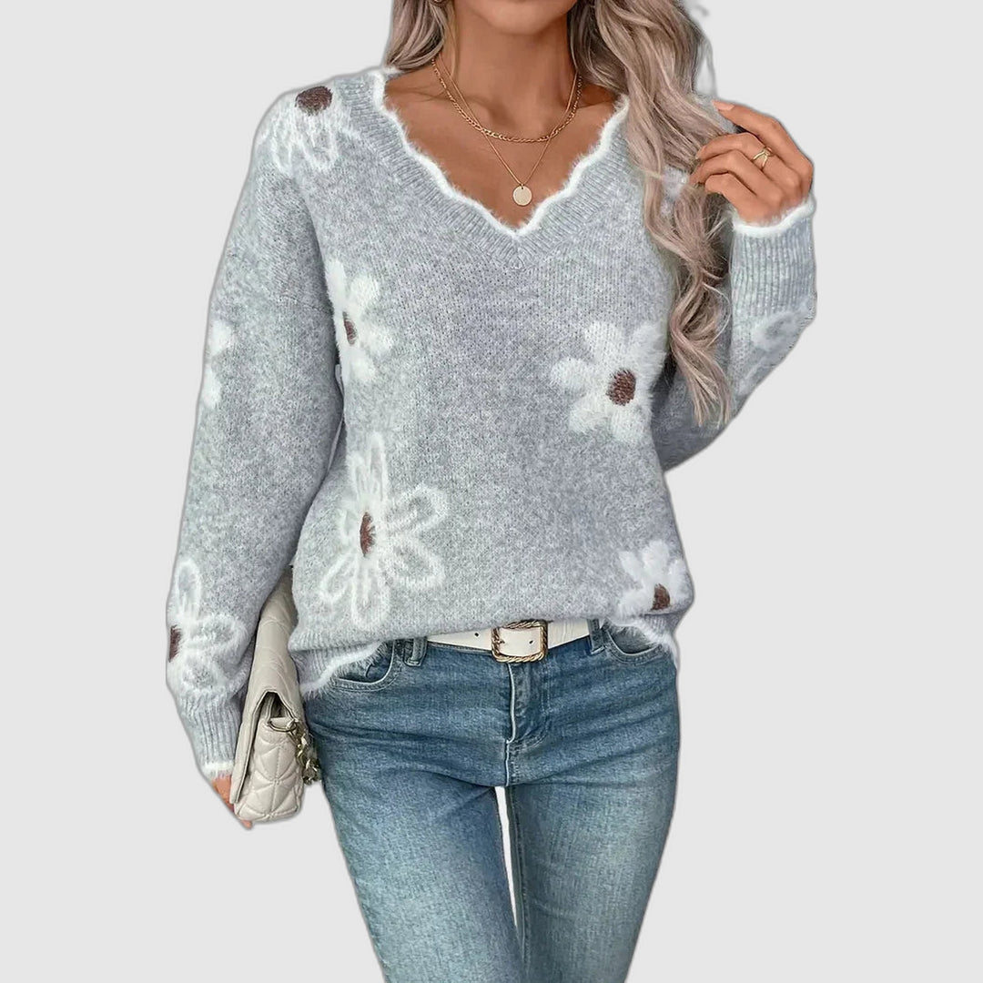 Charlotte | Pull Floral V-Neck Intemporel